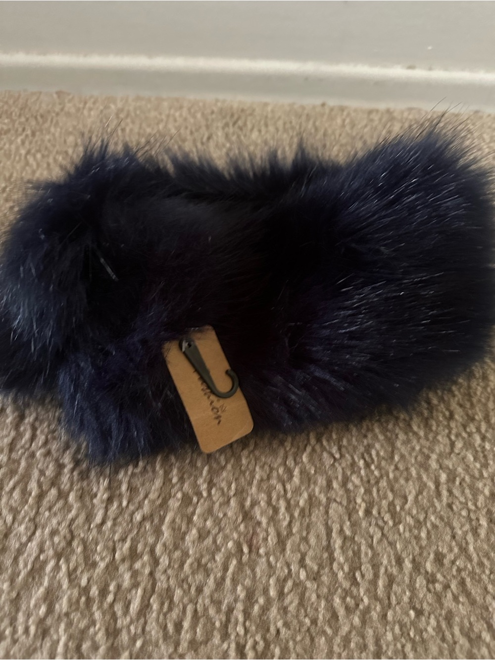 Plush Faux Fur Headband - Navy